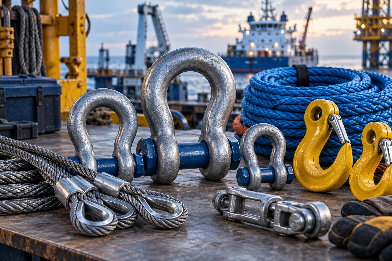 Marine lifting hardware and rope equipment